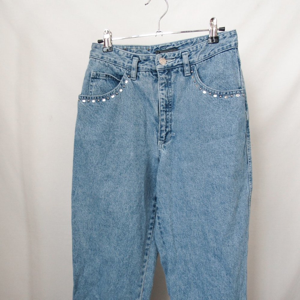 VINTAGE 90S Lizwear High Rise Blue Denim Jeans Jewel Stud Embellished Denim 25"